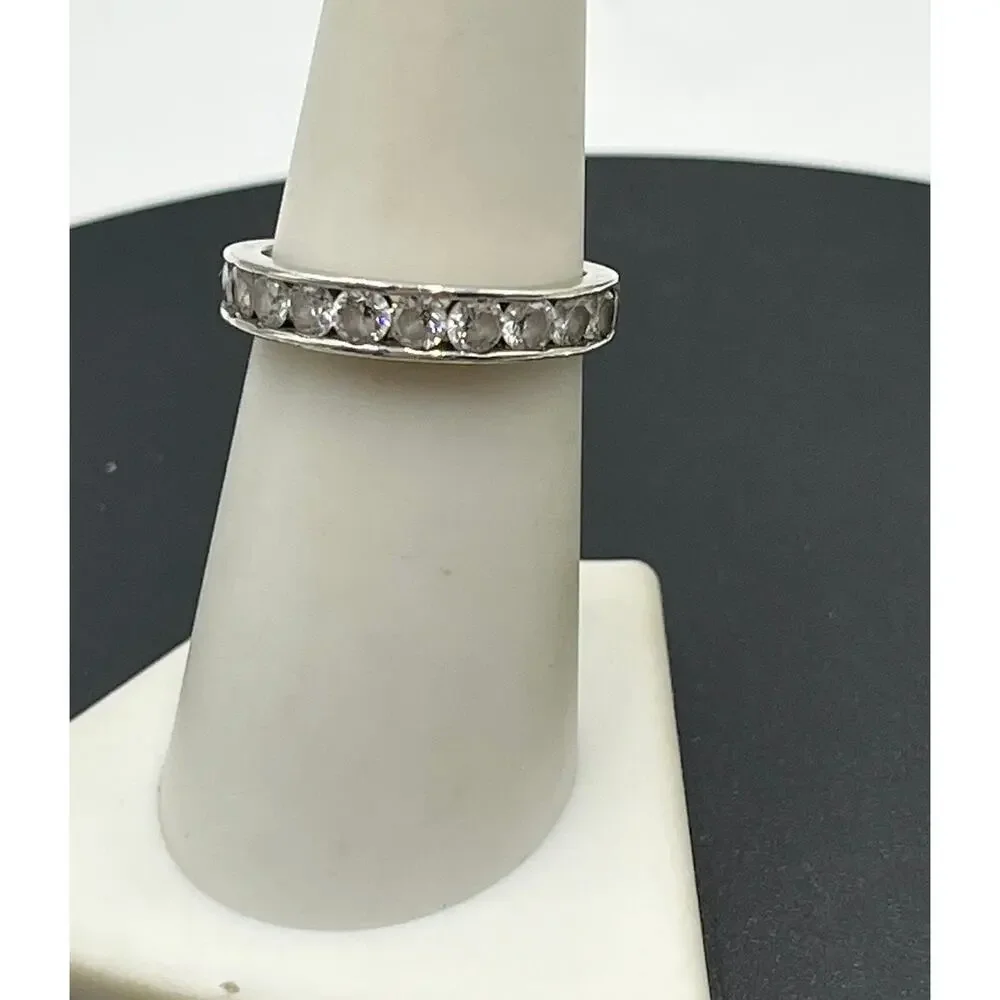 IBB Sterling Silver Designer CZ Band Half Eternity‎ Ring Sz 7.25